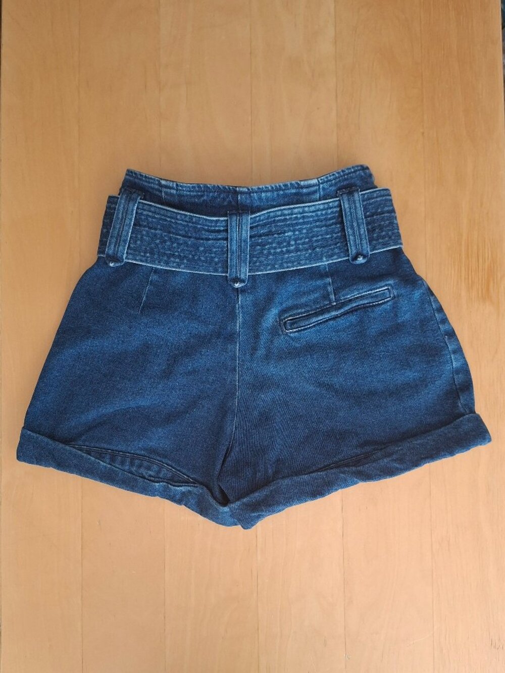 Sézane Rome Shorts Deep Blue Denim Paperbag Belted High Waist Size FR 34 / US 2 - Picture 4 of 13